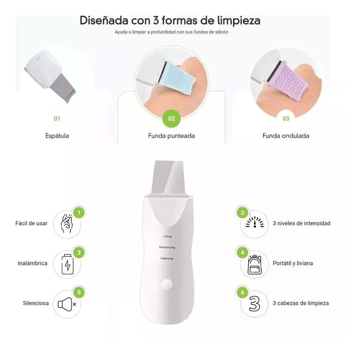 Espátula Facial Ultrasónica – Peeling, Lifting y Limpieza Profunda