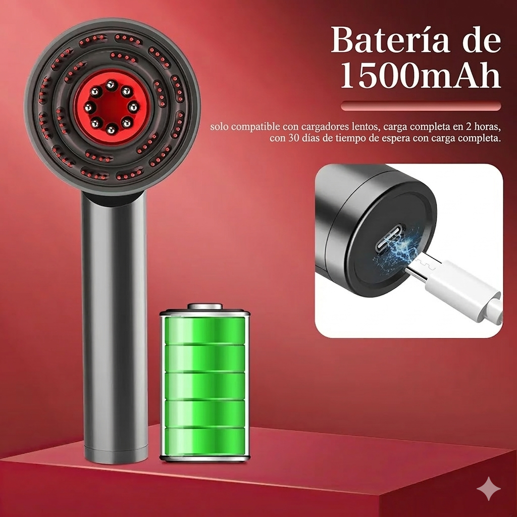 Cepillo Masajeador Capilar 2 en 1 con Terapia de Luz Roja y Azul