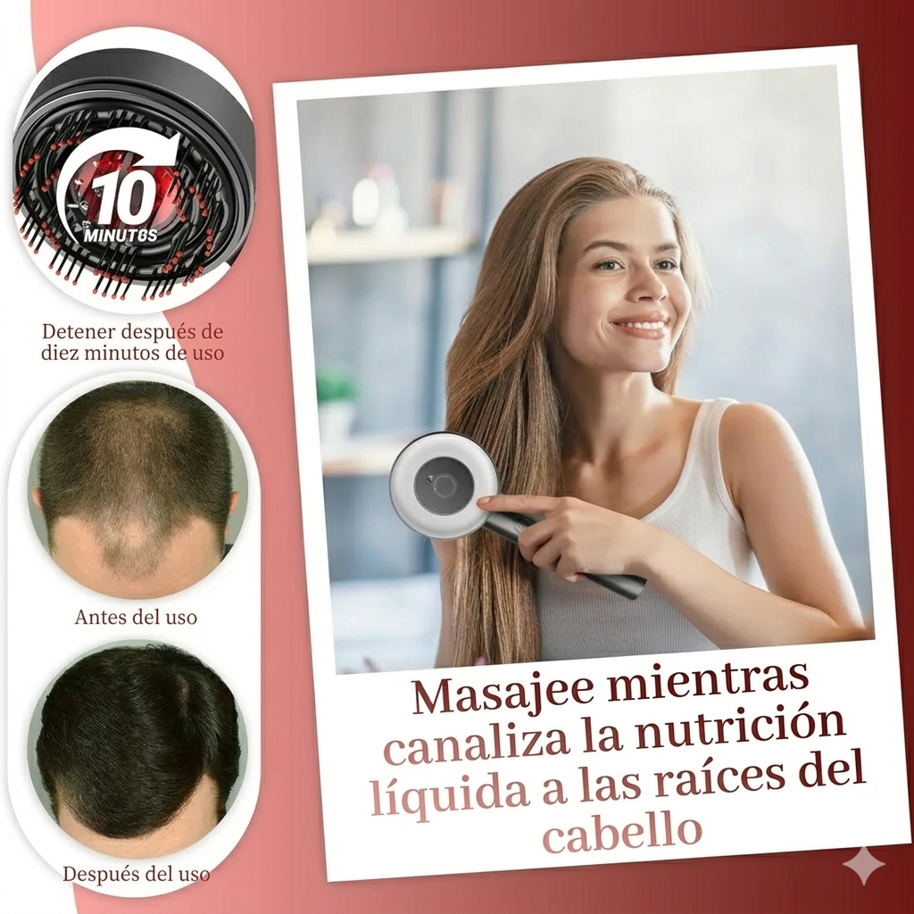 Cepillo Masajeador Capilar 2 en 1 con Terapia de Luz Roja y Azul